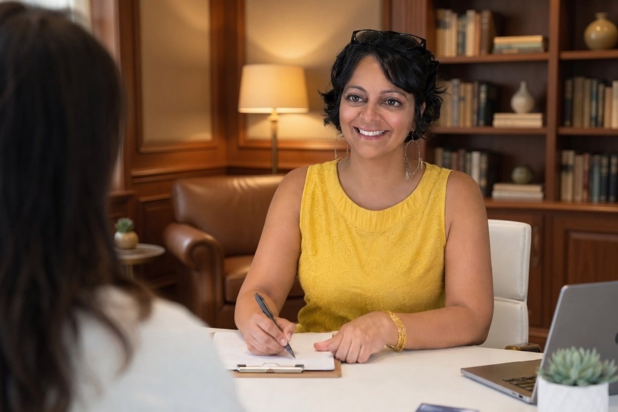 Amita Nathwani with a patient